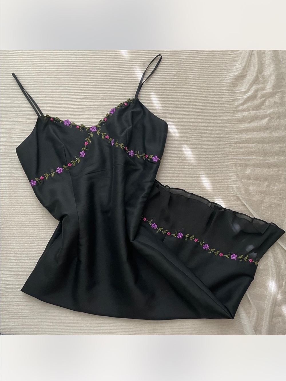 Ann Taylor 100% Silk Embroidered Slip Dress | Size 4 | Black Floral Midi